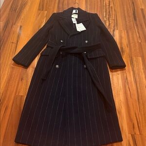 L'AGENCE Navy Pinstripe Trench Coat